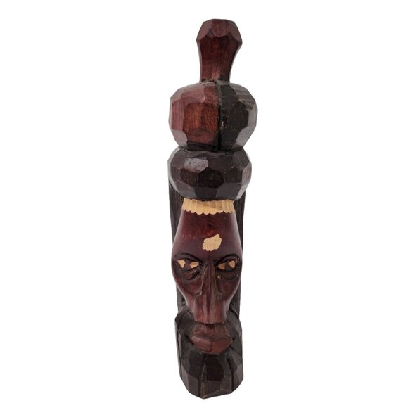 Vintage Hand Carved Solid Wood Tiki Head Statue Totem Pole Jamaican Folk Art - Picture 1 of 10